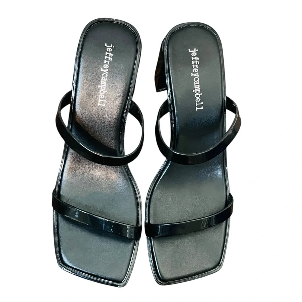 Jeffrey Campbell Black Jelly Strappy Square Chunky Heeled Sandals 6.5/ 7M Y2K